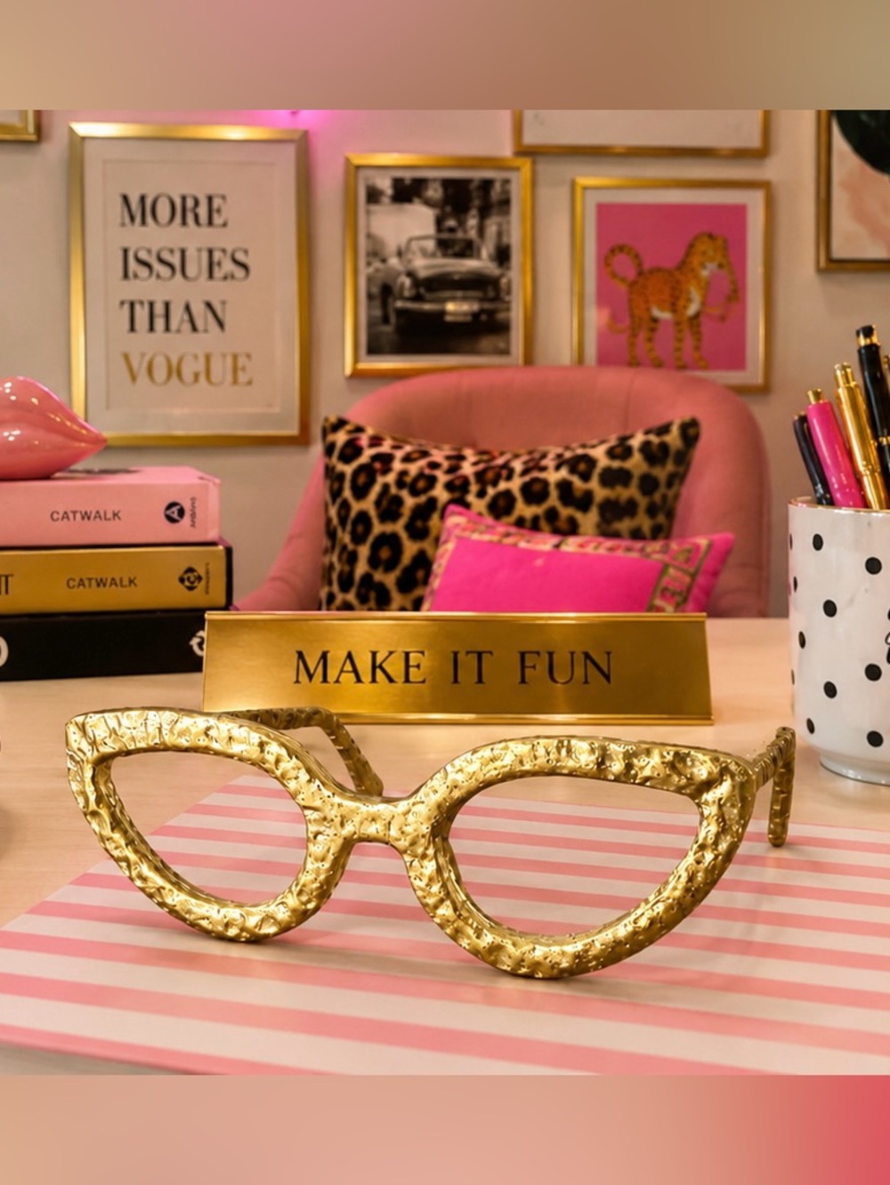 Sagebrook Home Gold Cat-Eye Glasses Sculpture | Matte Gold Office Decor